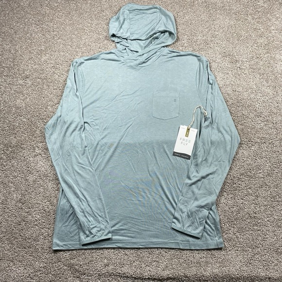 NWT Free Fly Men's Large Bamboo Heather Sea Glass Lightweight Hoodie UPF 20+ - Picture 1 of 10
